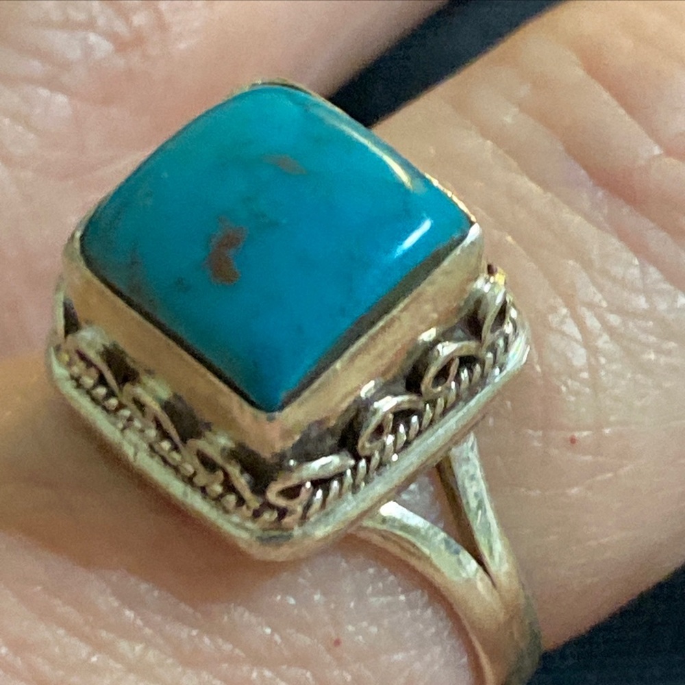 Square sterling silver Turquoise adjustable ring